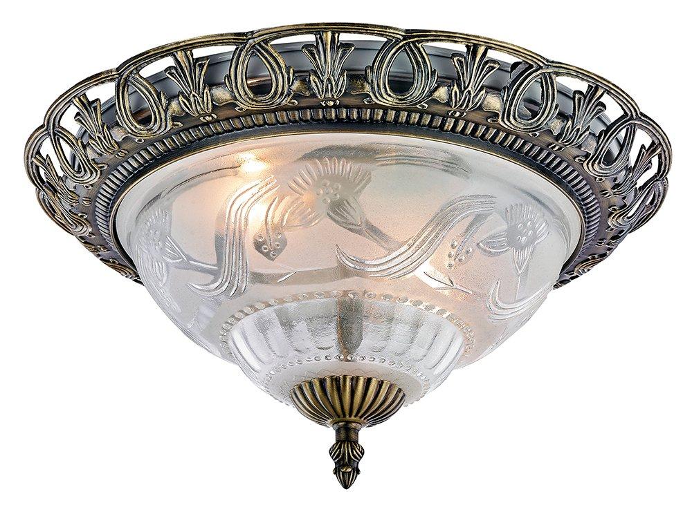Traditional and Classic Ornate Metal and Floral Glass Flush Ceiling Light Fitting